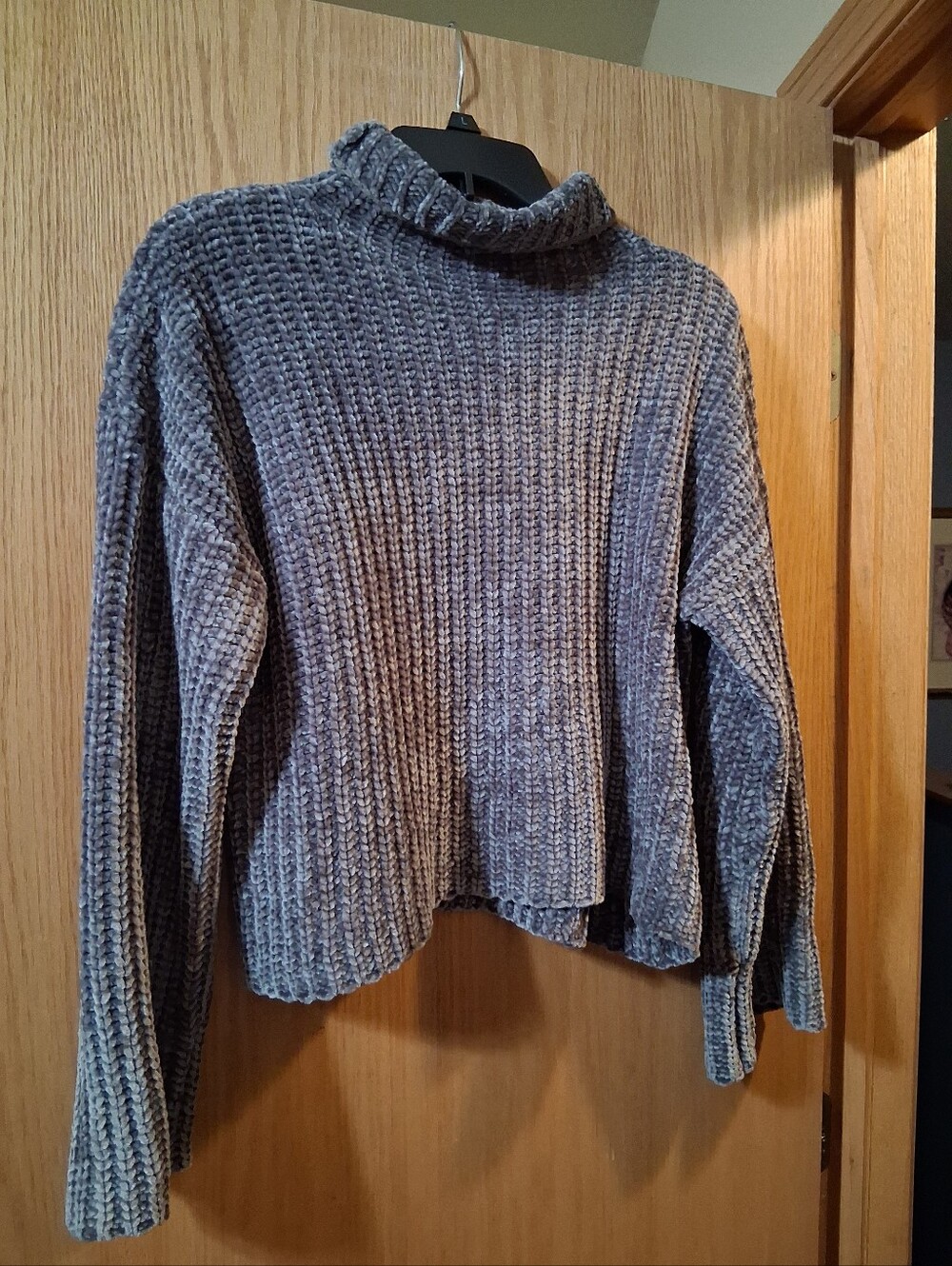 Bella Dahl chenille cowl neck sweater, soft, plush ribbed texture, silver gray,